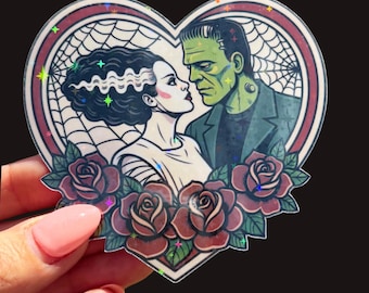 Frankenstein Sticker Gothic Romance Classic Monsters The Bride Holographic Vinyl Goth Stickers Horror Handmade
