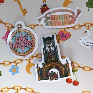 Epic Universe-stickerpakket holografisch vinyl themapark Epic Universe-portaal entreesticker bundel waterflessticker Kindle-stickers