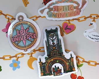 Epic Universe Sticker Pack, Universal Epic Universe Decal Bundle, Holographic Stickers, Universal Vinyl Stickers