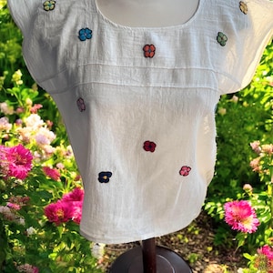 Mexikanische Bluse, mexikanische Bluse mit Blumenmuster, mexikanische Bluse, mexikanische Bluse, Größe S / M