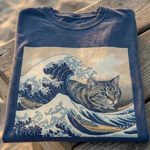 Customized Photo T-shirt| Cat in The Wave Catzilla T-shirt | Japanese Wave Art| Comfort Colors Tee| Personalized T-Shirts| Custom Tee