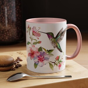 Mug, Floral Hummingbird Coffee Cup, Bird Lover Gift, Pretty Tea Mug, Garden Themed Porcelain Drinkware, Animal Print Cup