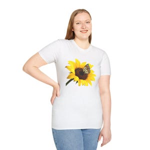 Butterfly Sunflower T-Shirt, Monarch Graphic Tee, Nature Lover Gift, Floral Shirt, Cute Summer Top