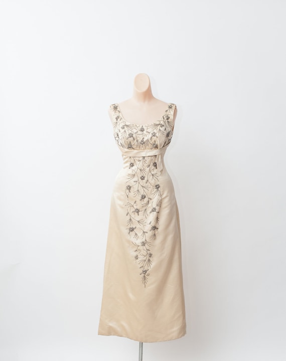 Vintage 50s gown, Beaded gown, Maxi evening dress,