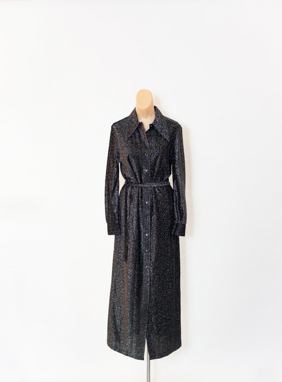 Vintage 70s dress Black Silver Metallic 70s dress