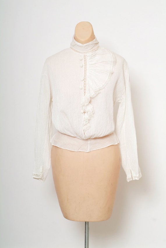 Antique Edwardian Blouse / Antique White Top / Vin
