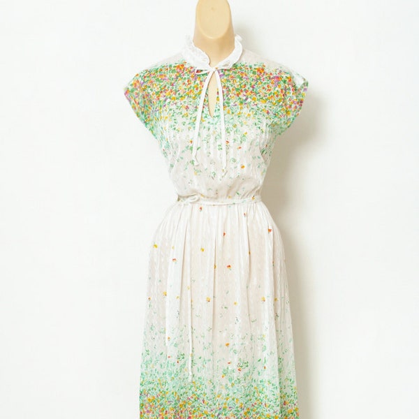 Vintage 70s Dress / Retro / Floral Dress / Retro dress / Garden party dress / 1970s / 80s dress / Summer dress / Sun Dress /  Sheer Dress