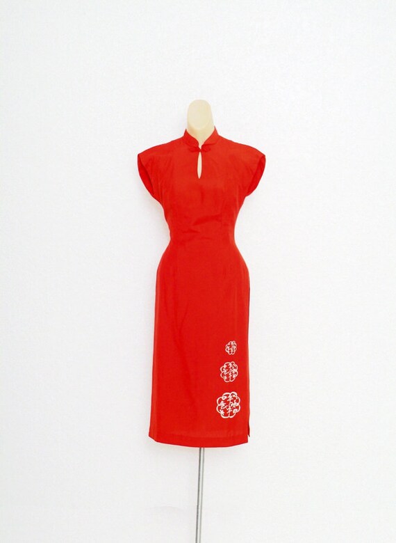 Vintage 50s dress / 40s Silk dress / mandarin col