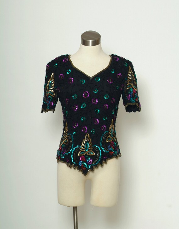 Vintage beaded Sequin Blouse / Beaded Top / Top Co