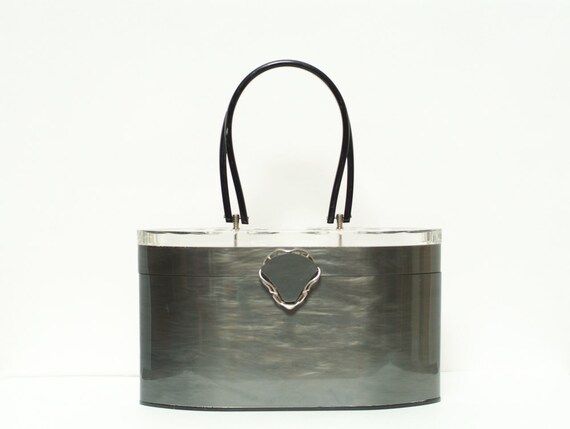 Vintage 1950s Wilardy Purse / Lucite / Dark Gray