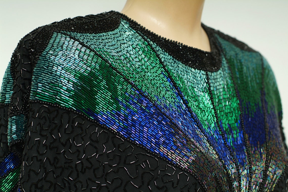 Vintage 80s Beaded Shirt / 90s Beaded Shirt / Metallic Beaded Etsy