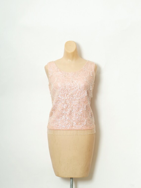 Vintage Shirt 50's / beaded tank top / 1950s Pin