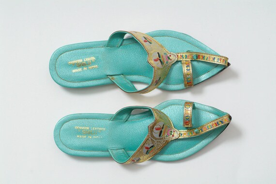 teal leather sandals