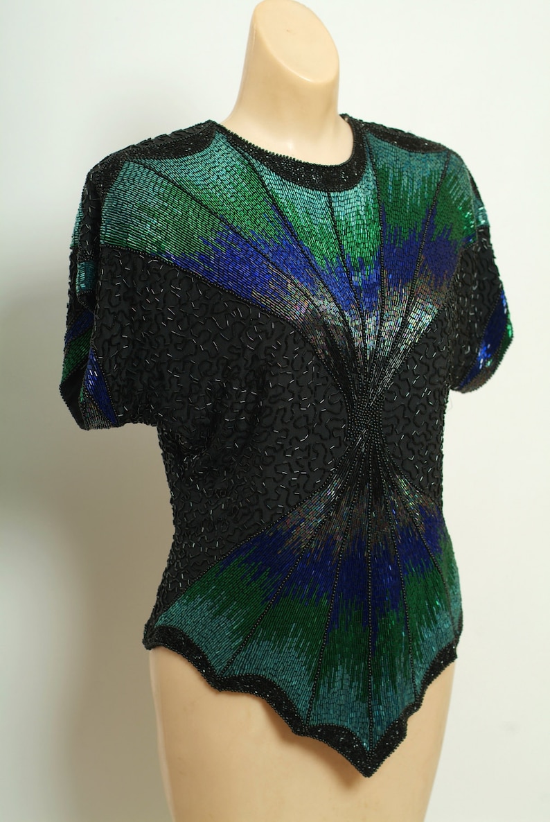 Vintage 80s Beaded Shirt / 90s Beaded Shirt / Metallic Beaded Etsy