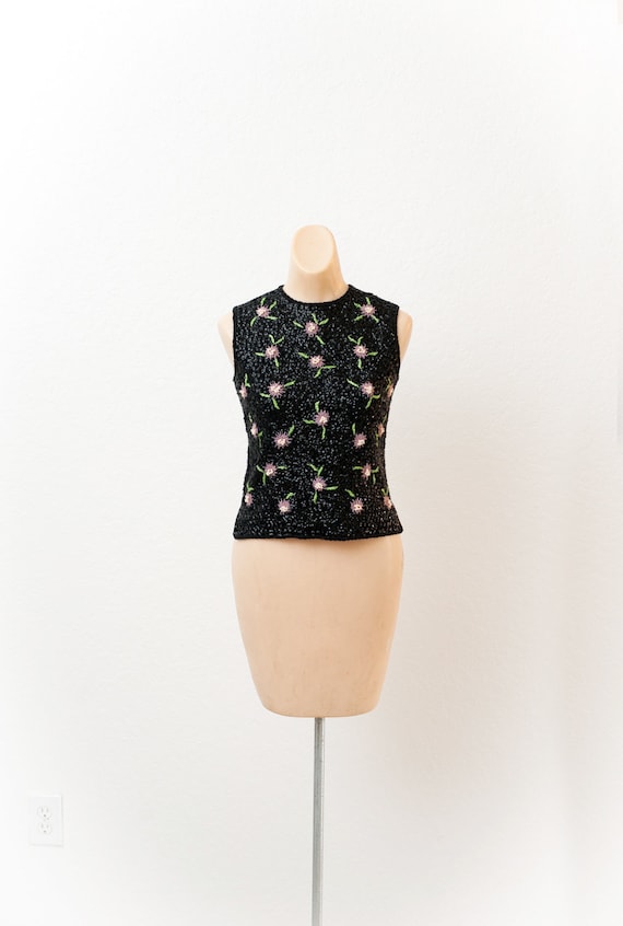 Vintage black beaded sweater, 50's - 50s embellis
