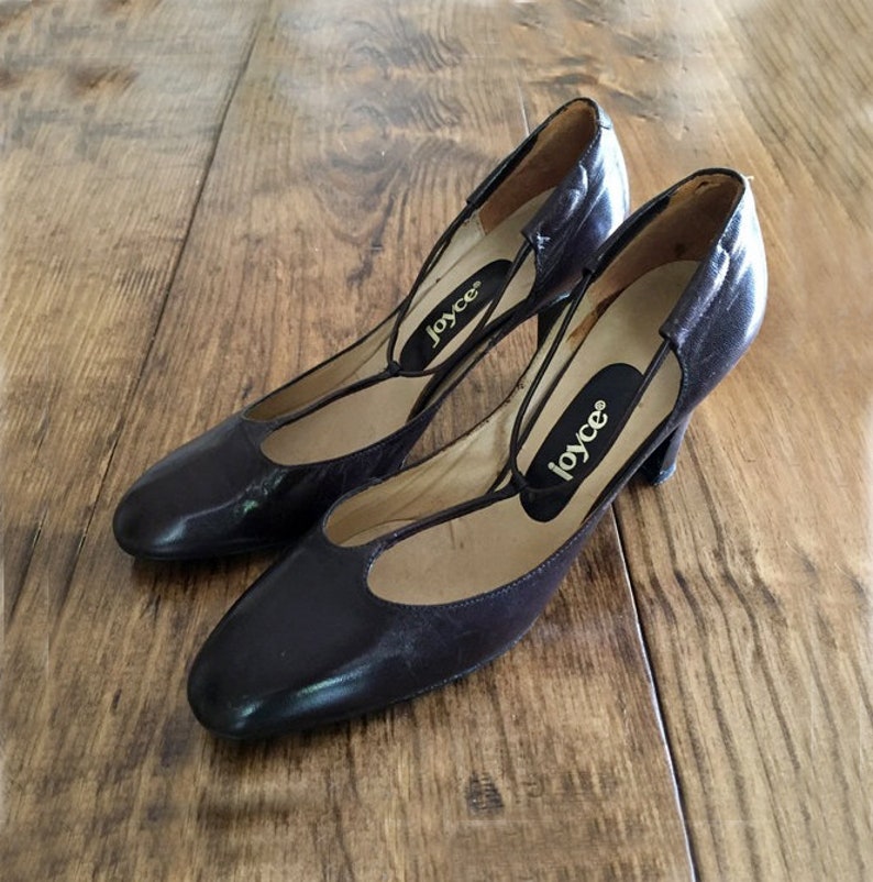 80s Joyce Heel Pumps Leather Mary Janes Vintage Shoes Brown Leather 80s joyce womens 9 pump 80s heels Mary jane shoes Pumps