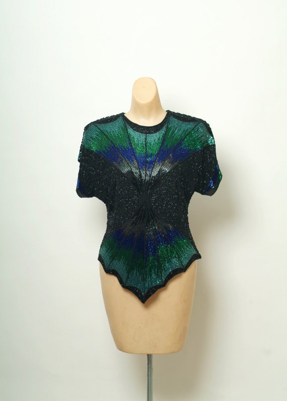 Vintage 80s Beaded shirt / 90s Beaded shirt / Meta