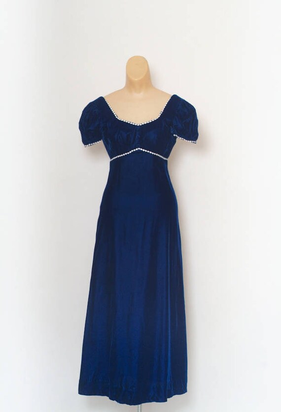 blue velvet ball gown