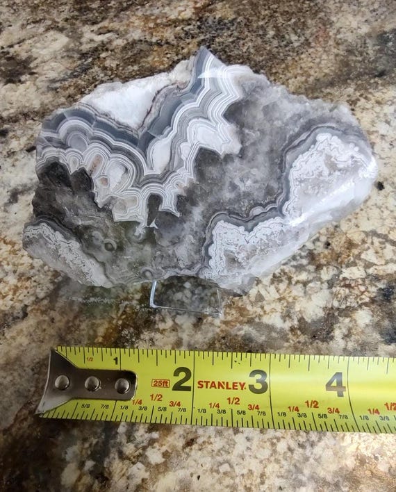 Tuxedo Lace Agate • Polished Black‑White Banded Display Stone • Collector Gemstone (3.75″, 8.9 oz)