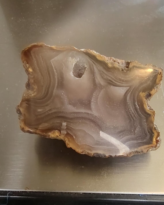 Calandria Agate • Polished Mexican Scenic Agate • Banded Chalcedony Specimen (2.25″ × 1.75″, 3.3 oz)