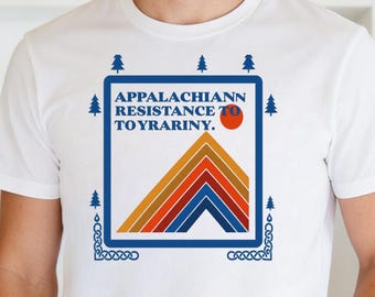 Appalachian Resistance Graphic Tee, Retro Sunset Mountain Design