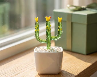 Glass Plant, Handmade Mini Figurine, Home Desk Decor, Girlfriend Birthday Gift