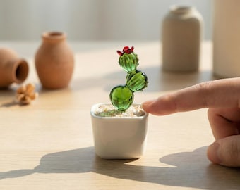 Glass Plant, Handmade Mini Figurine, Home Desk Decor, Girlfriend Birthday Gift