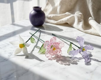 Winter Birth Glass Flower, Glass Sculpture Home Decor, Birthday Gift for Friends & Mother