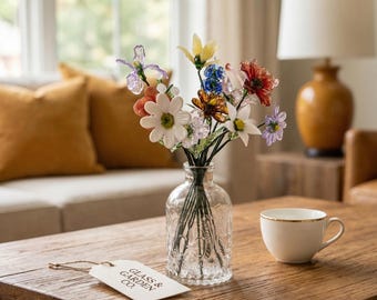 Handmade Glass Flowers: March Daffodil, April Daisy, May Lily of the Valley Home Decor