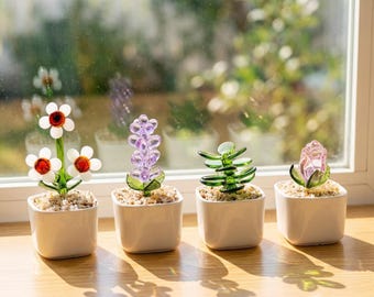 Glass Plant, Handmade Mini Figurine, Home Desk Decor, Girlfriend Birthday Gift