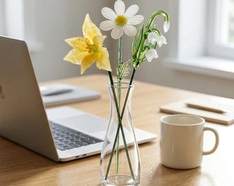 Handmade Glass Flowers: March Daffodil, April Daisy, May Lily of the Valley Home Decor