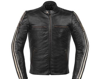 Men's Vintage Motorcycle Leather Jacket: Cafe Racer Biker Style
