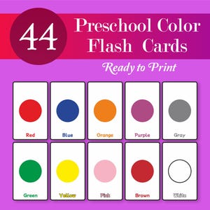 44 color pintable flashcards, Montessori flashcards, Montessori Materials, Pre-School Cards, Educational Printable Cards, Instant Download