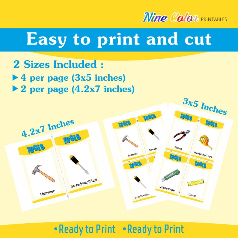 Printable Tools Flashcards for Kids | Construction Learning (digital ...