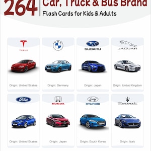 モンテッソーリ学習のための子供向け車両ブランドフラッシュカード（印刷可能なPDF）