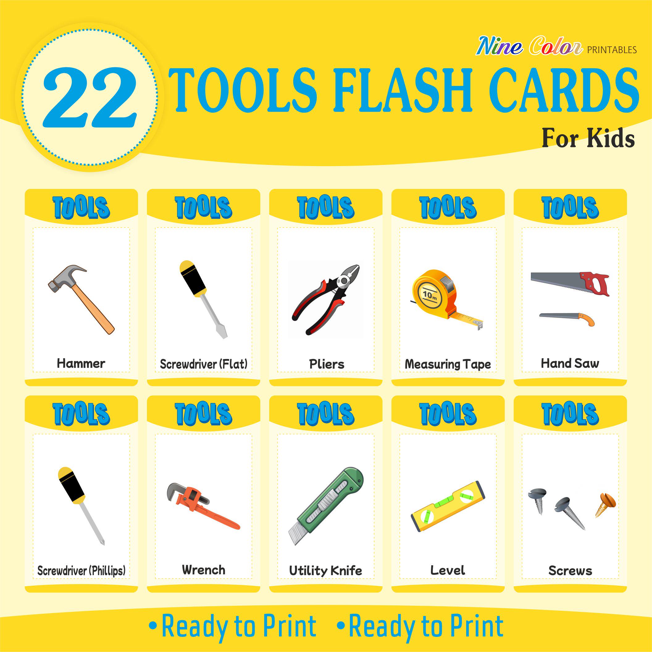 Printable Tools Flashcards for Kids | Construction Learning (digital ...