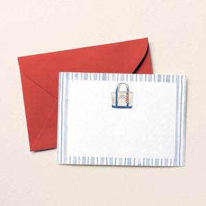 Papeterie personnalisée monogramme, carte de correspondance de sac fourre-tout personnalisé, carte de rayures aquarelle côtières, modèle de téléchargement numérique