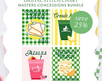 Masters Concession Collection Bundle | Pimento Cheese, Peach Ice Cream, Azalea, Crow's Nest | Digital Needlepoint Charts | 18 Mesh