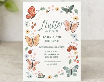 Butterfly Garden Girls Birthday Invitation, Editable Template, Printable Invite