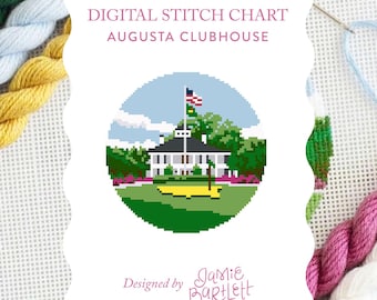 Casa Club del Augusta National / Patrón digital de punto de cruz para golf / Patrón PDF inspirado en el Masters / Redondo 4x4 / Malla 18