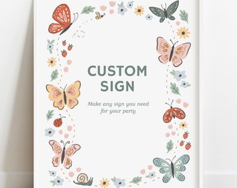 Butterfly Garden Birthday Party Sign, Editable Corjl Party Sign, Customizable sign, Digital Download