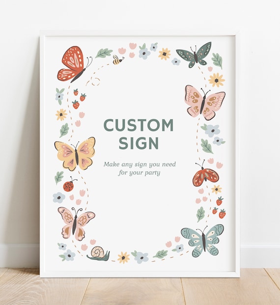 Butterfly Birthday Party Sign, Girl Garden Editable Party Sign, Customizable Party Decoration, Digital Download