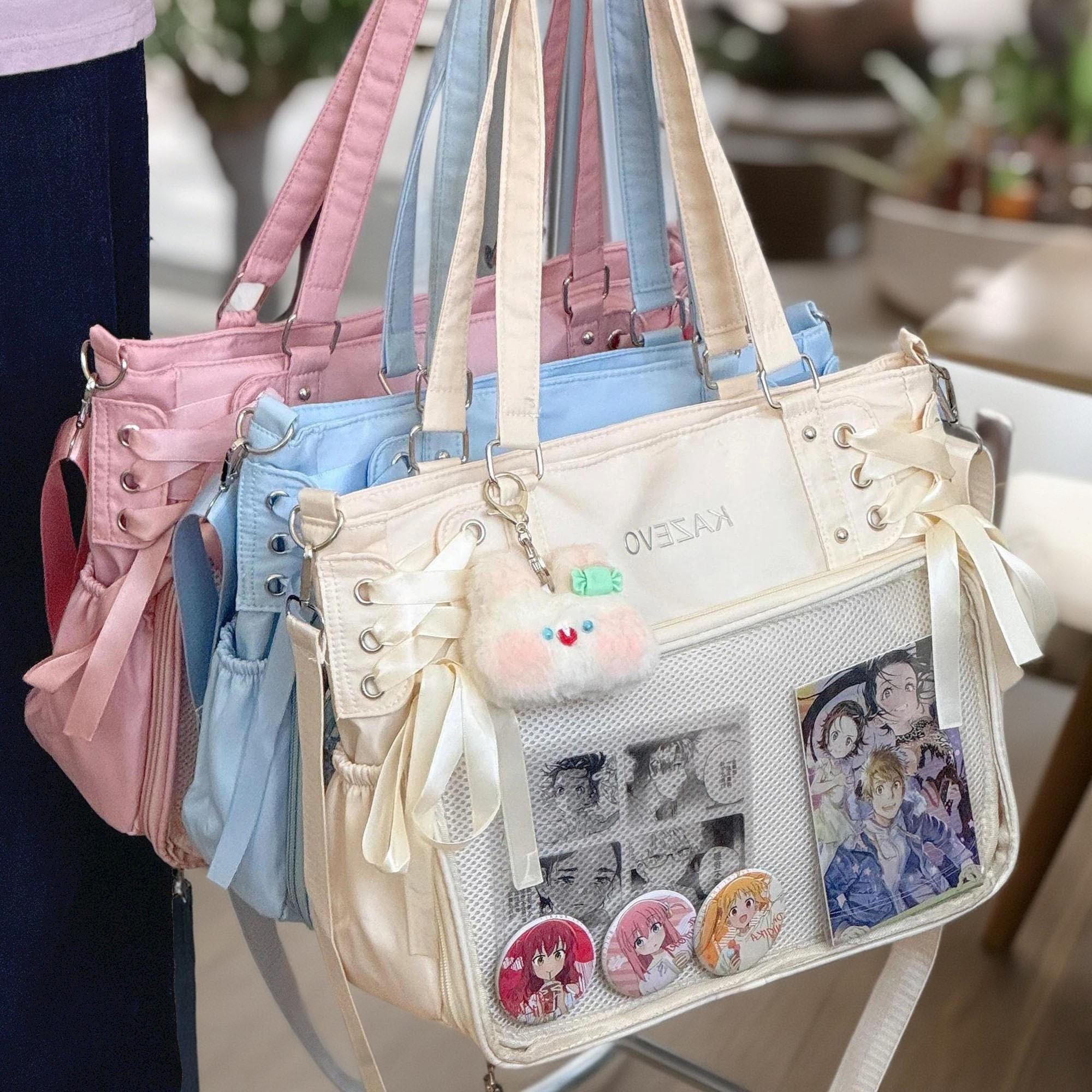 Tote Ita Bag Canvas Crossbody Shoulder Bag Backpack Kawaii with Pin Display Amazon.com: ZAROXOXS Kawaii Ita Bag Crossbody Bag Cute White  main image 3