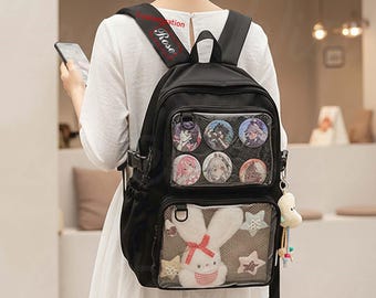 Doppeleinsätze Großer Ita-Rucksack, Kawaii Anime Ita-Tasche, leichte und haltbare Nylon-Ita-Tasche, personalisierte Klarfenster-Pin-Anzeigentasche