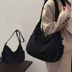 Minimalist Corduroy Shoulder Bag — Zippered Crossbody Bag, Retro Fabric Bag For Women, Lightweight Solid Color Travel Pursem, Daily Handbag