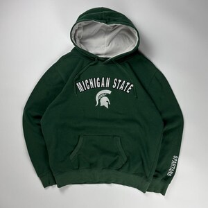 Vintage Michigan State University Hoodie / NCAA Collegiate Sweater / Embroidered Graphic Sweatshirt / Medium Green