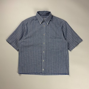 Vintage Arrow Dover Blue Plaid Cropped Button Up Shirt / Medium Blue