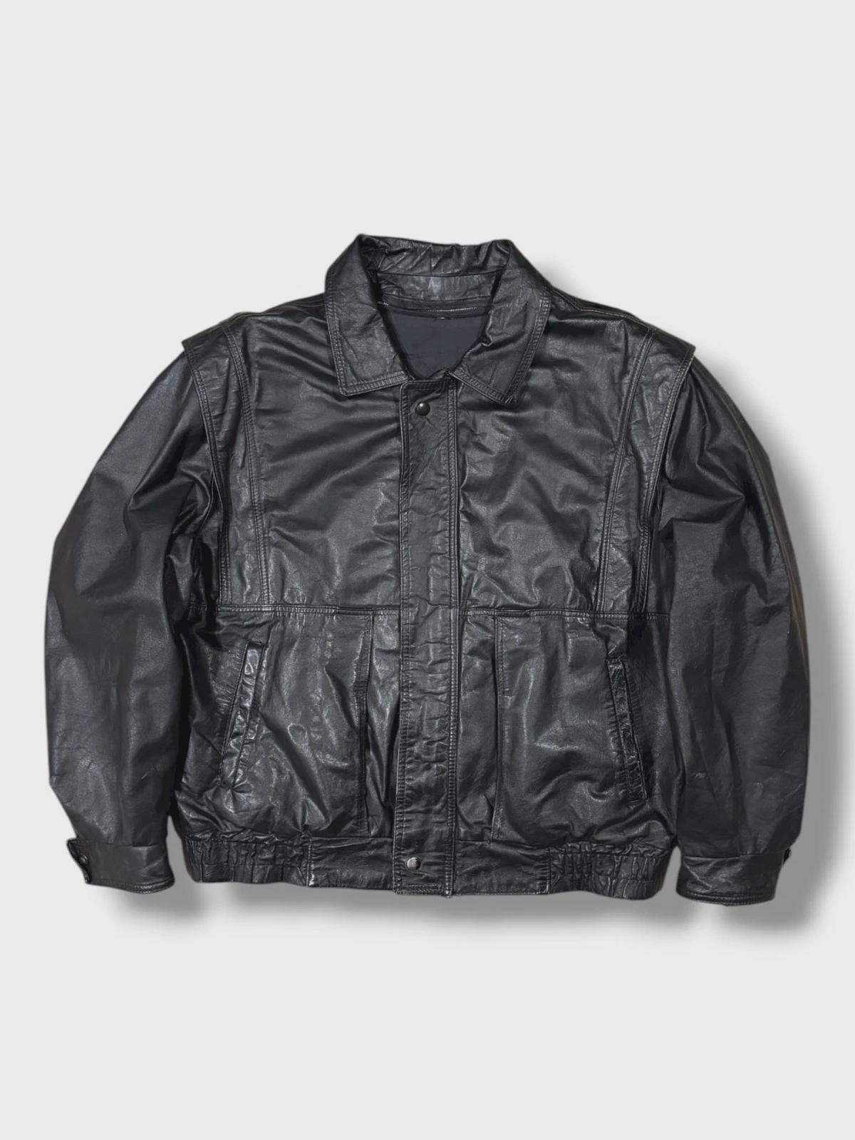 ジャケット・アウター 90s vintage ramb Leather blouson BLK M Vintage 1990s Black Leather Jacket - Large - Boulevard Club Bomber
