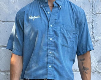 Vintage Roguehaus Blau Karierte Cropped Button Up Shirt Größe M