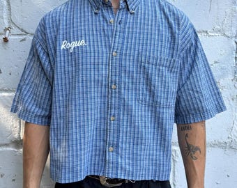 Vintage Roguehaus Blau Kariertes Button Up Shirt Gr. XL